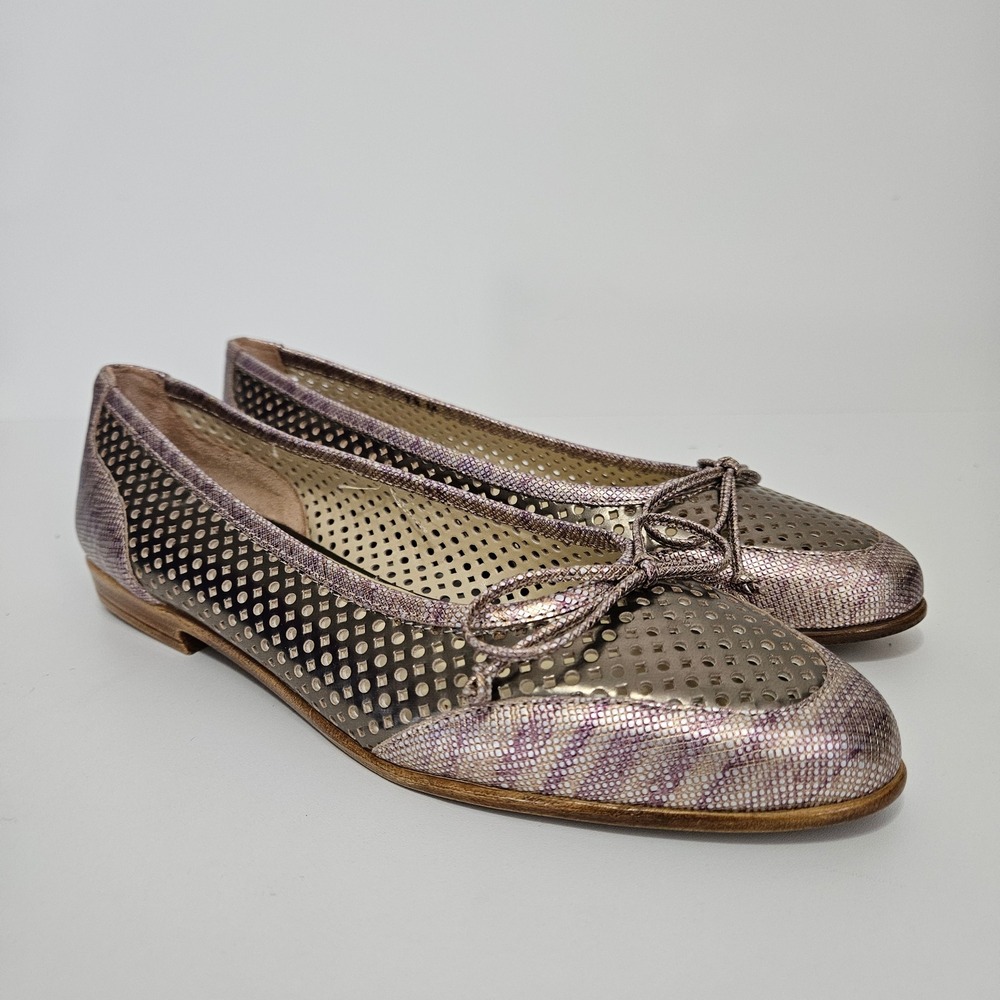 Amalfi Rangoni Oslo Perf Ballet Flats Women 7.5 Pink Bow Italy Shoes Slip Ons